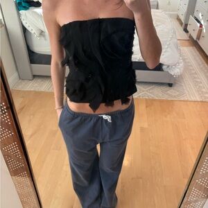 Zara Black Strapless Textured Crop Top